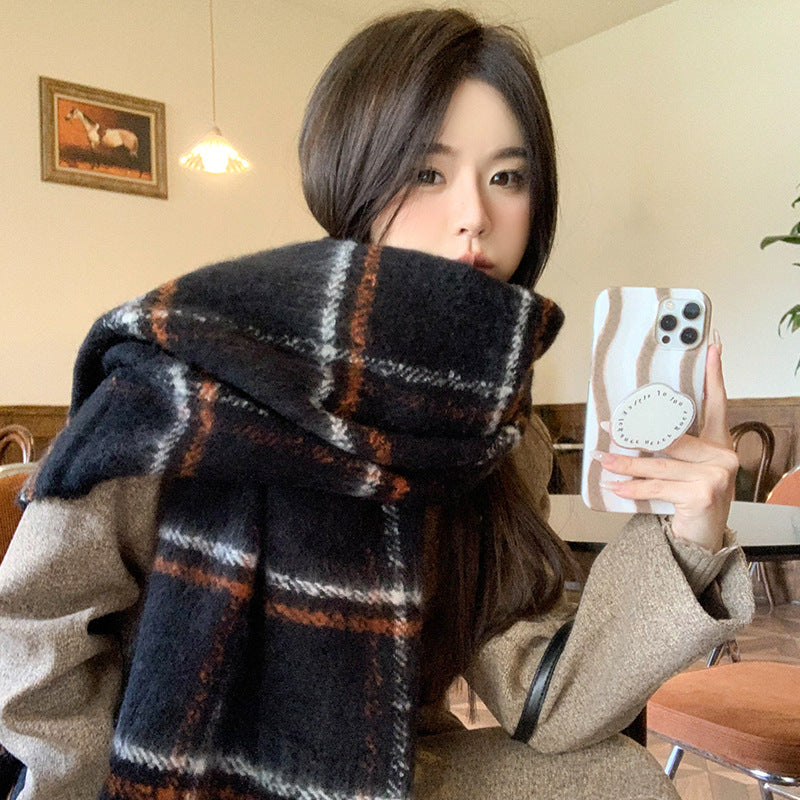 beige checkered fleece scarf oversized wrap for cold weather fashion