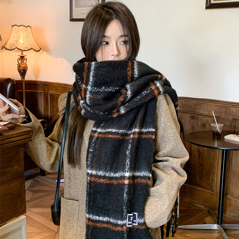 soft oversized plaid blanket scarf with fringe warm winter accessory
