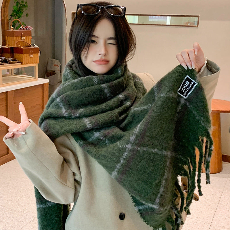 plaid oversized scarf fuzzy warm winter wrap with fringe edges