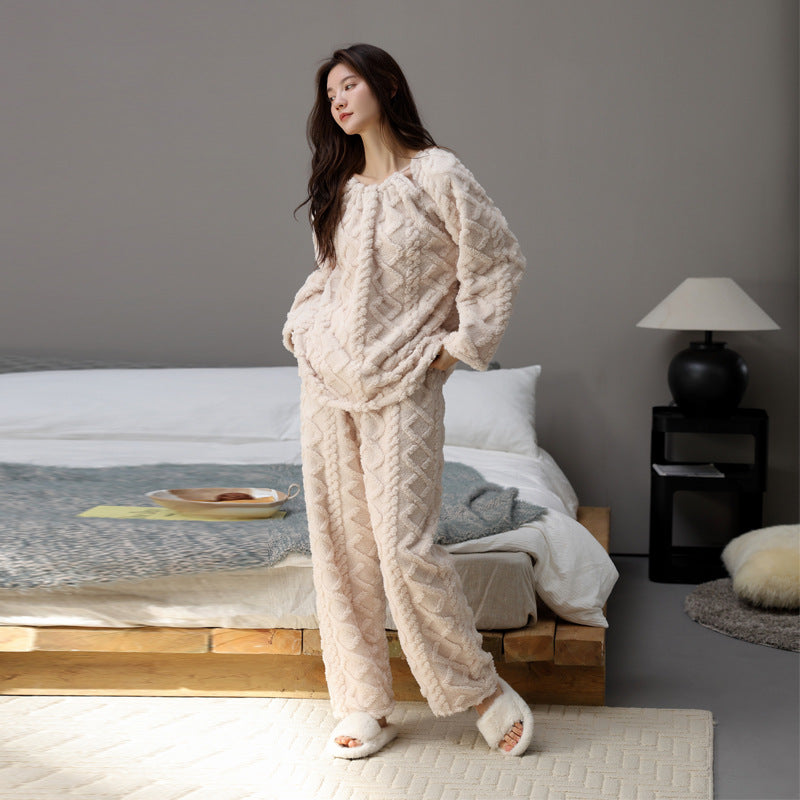 Comfortable fleece pajama set for women, perfect for lounging and cold weather