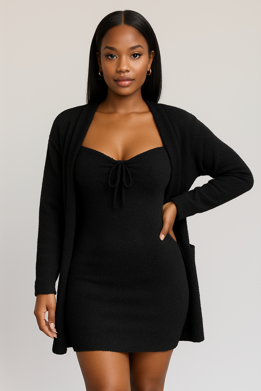 Close-up of beige plush loungewear top material